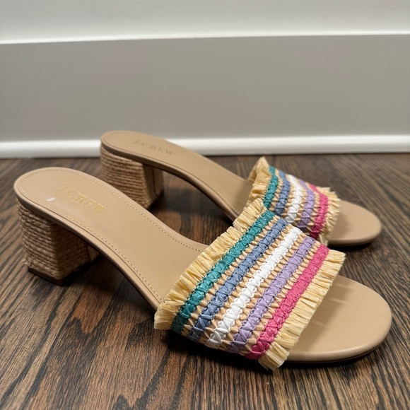 J. Crew Woven Mule Straw Slip On Rubber Sole Rainbow Raffia Heel Sandals 8.5 - Picture 1 of 7
